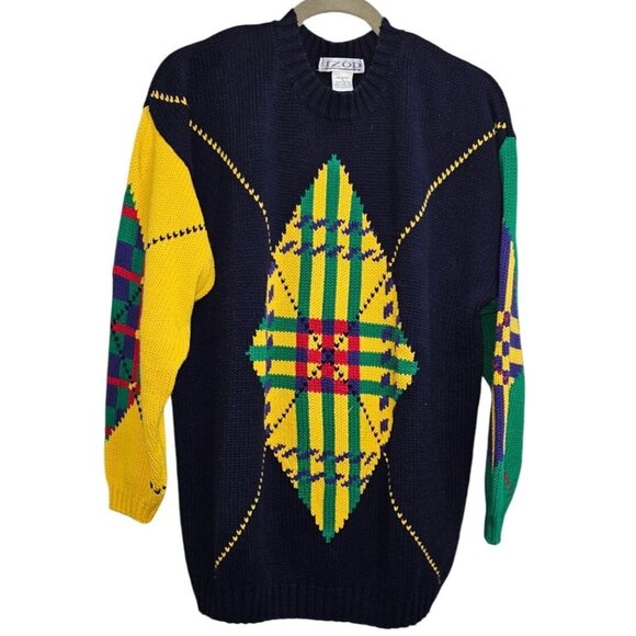 Vintage Ugly Christmas Sweater Izod Size L100% Cotton Unisex Knit Pullover 90s C - Picture 3 of 14